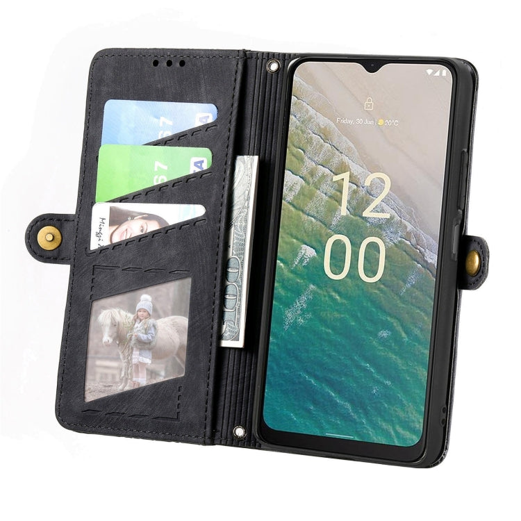 For Nokia C32 Geometric Zipper Wallet Side Buckle Leather Phone Case(Black) - Nokia Cases by buy2fix | Online Shopping UK | buy2fix