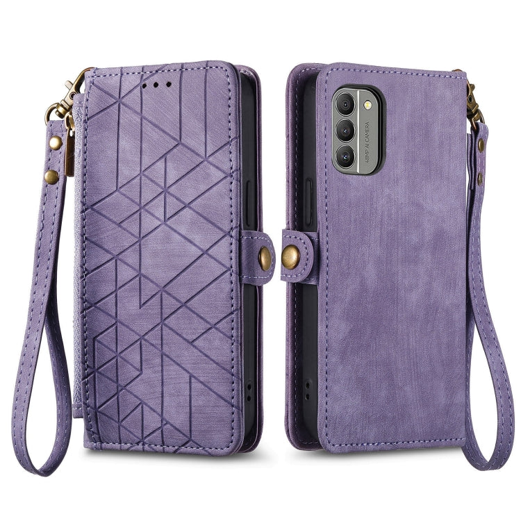 For Nokia XR21 Geometric Zipper Wallet Side Buckle Leather Phone Case(Purple) - Nokia Cases by buy2fix | Online Shopping UK | buy2fix