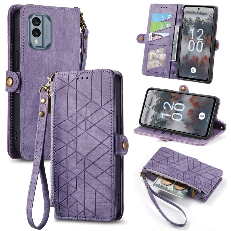 For Nokia X30 5G Geometric Zipper Wallet Side Buckle Leather Phone Case(Purple) - Nokia Cases by buy2fix | Online Shopping UK | buy2fix