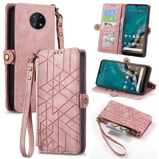 For Nokia G50 5G Geometric Zipper Wallet Side Buckle Leather Phone Case(Pink) - Nokia Cases by buy2fix | Online Shopping UK | buy2fix