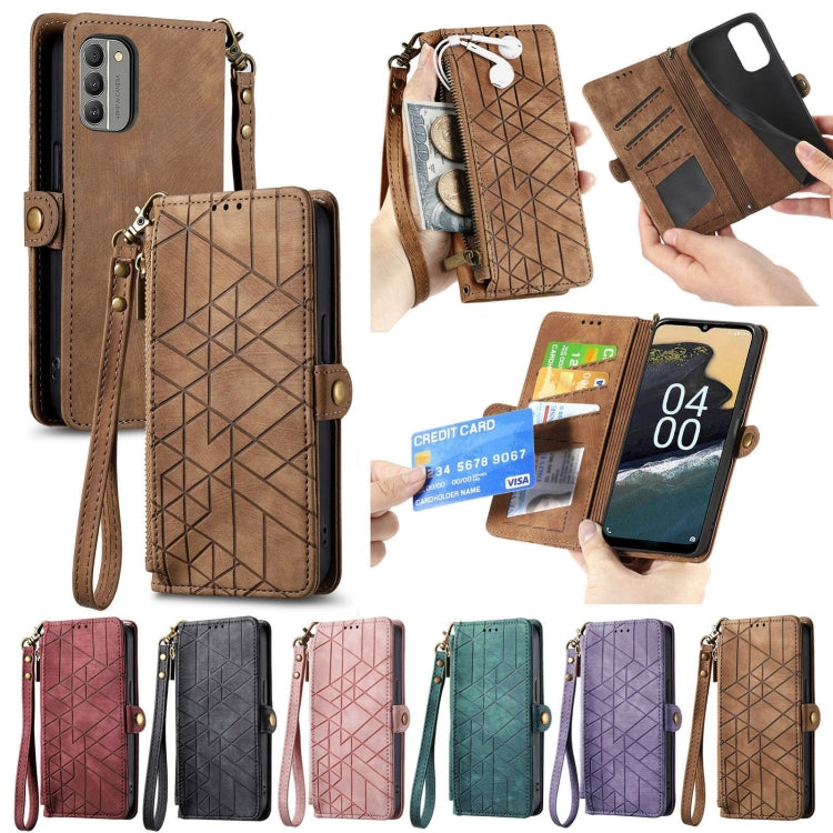 For Nokia G60 5G Geometric Zipper Wallet Side Buckle Leather Phone Case(Black) - Nokia Cases by buy2fix | Online Shopping UK | buy2fix