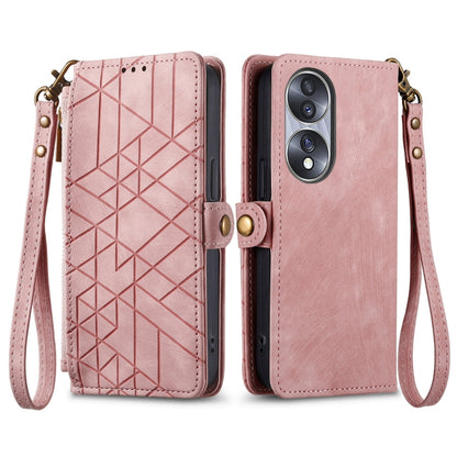 For Honor X7A Geometric Zipper Wallet Side Buckle Leather Phone Case(Pink) - Honor Cases by buy2fix | Online Shopping UK | buy2fix