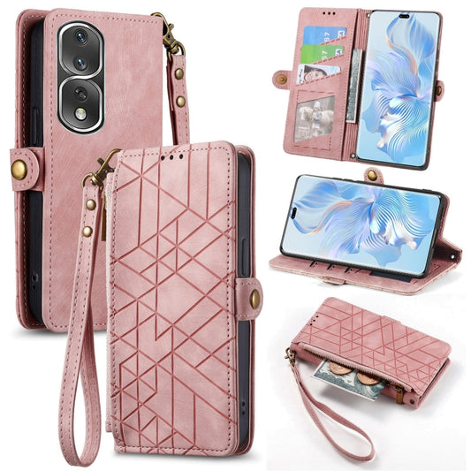 For Honor 80 Pro Geometric Zipper Wallet Side Buckle Leather Phone Case(Pink) - Honor Cases by buy2fix | Online Shopping UK | buy2fix