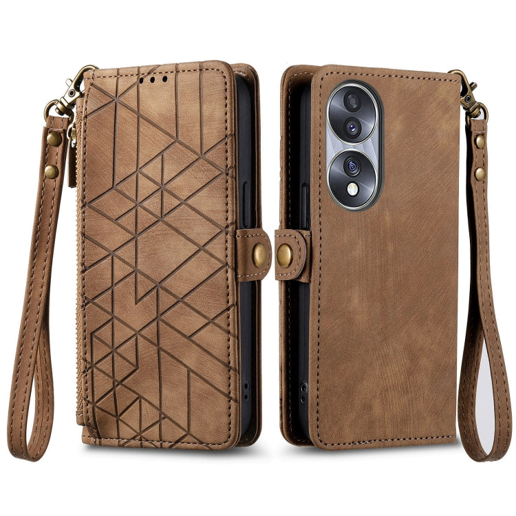 For Honor 50 SE Geometric Zipper Wallet Side Buckle Leather Phone Case(Brown) - Honor Cases by buy2fix | Online Shopping UK | buy2fix