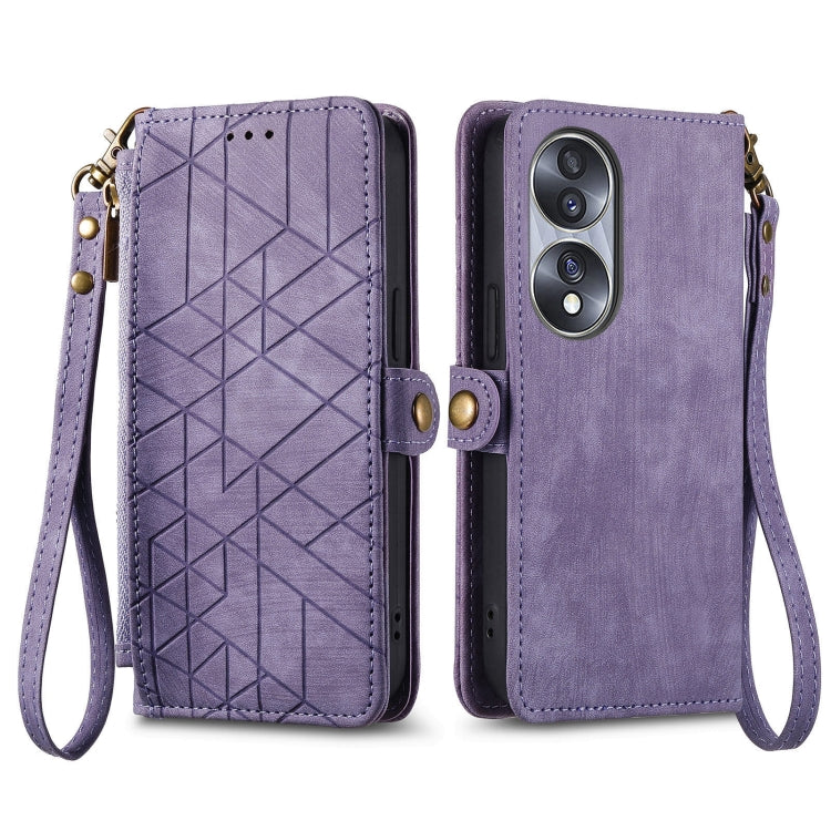 For Honor 50 Pro Geometric Zipper Wallet Side Buckle Leather Phone Case(Purple) - Honor Cases by buy2fix | Online Shopping UK | buy2fix