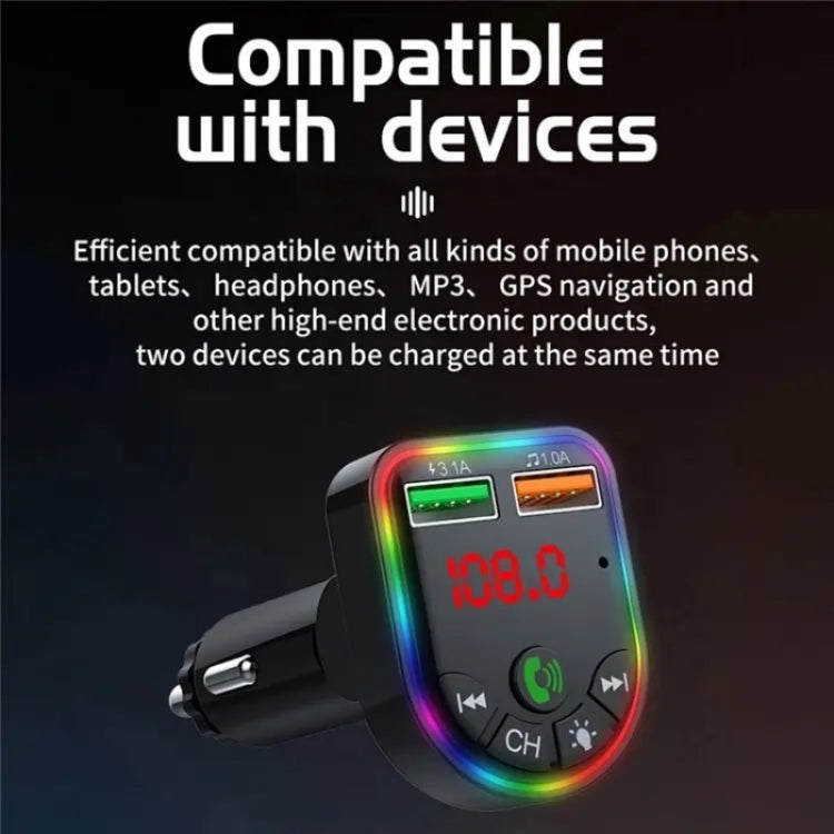 P5 Support U Disk Colorful Ambient Light Car Charger Digital Display Bluetooth Wireless Car MP3 Player - Car Charger by buy2fix | Online Shopping UK | buy2fix