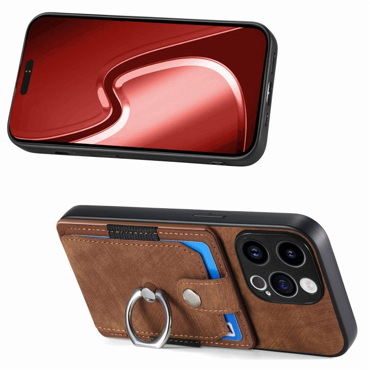 For iPhone 15 Pro Max Retro Skin-feel Ring Card Wallet Phone Case(Brown) - iPhone 15 Pro Max Cases by buy2fix | Online Shopping UK | buy2fix