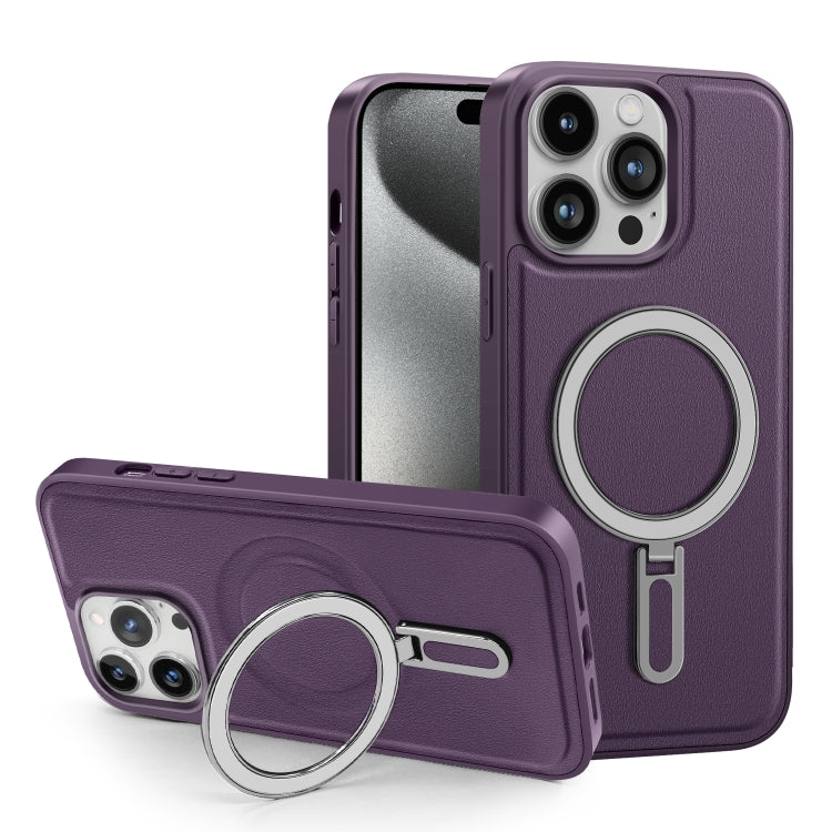 For iPhone 15 Pro Shield MagSafe Magnetic Holder Phone Case(Purple) - iPhone 15 Pro Cases by buy2fix | Online Shopping UK | buy2fix