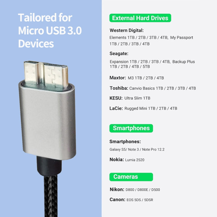 JUNSUNMAY USB 3.0 Male to Micro-B Cord Cable Compatible with Samsung Camera Hard Drive, Length:0.3m - USB Cable by JUNSUNMAY | Online Shopping UK | buy2fix