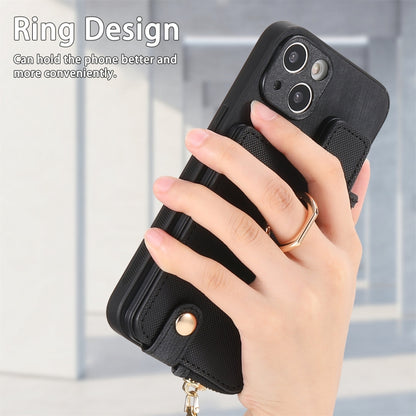 For iPhone 15 Pro Max Cross Leather Ring Vertical Zipper Wallet Back Phone Case(Black) - iPhone 15 Pro Max Cases by buy2fix | Online Shopping UK | buy2fix