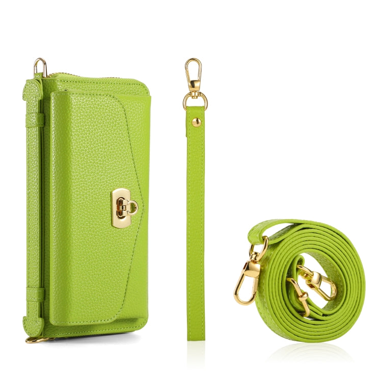 For iPhone 13 MagSafe Crossbody Multi-functional Zipper Wallet Litchi Leather Phone Case(Green) - iPhone 13 Cases by buy2fix | Online Shopping UK | buy2fix