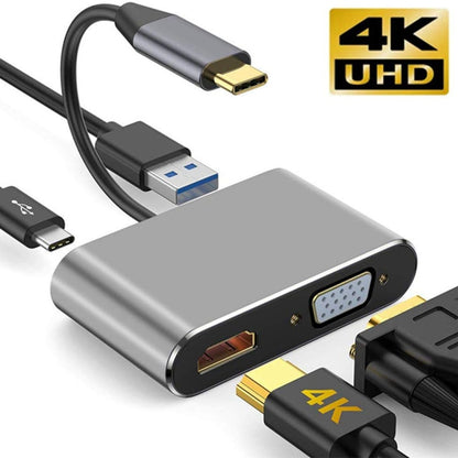 USB C to HDMI VGA 4K Adapter 4-in-1 Type C Adapter Hub to HDMI VGA USB 3.0 Digital AV Multiport Adapter with USB-C PD Charging Port Compatible for Nintendo Switch/Samsung/MacBook(Silvery) - Computer & Networking by buy2fix | Online Shopping UK | buy2fix