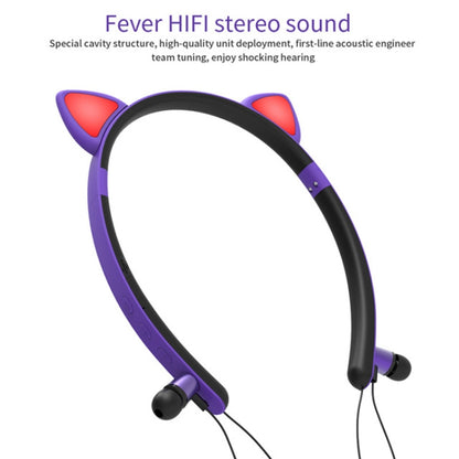 ZW29 Cat Ear Stereo Sound HIFI Fashion Outdoor Portable Sports Wireless  Bluetooth Headset with Mic & LED Light Glowing(Pink) - Neck-mounted Earphone by buy2fix | Online Shopping UK | buy2fix