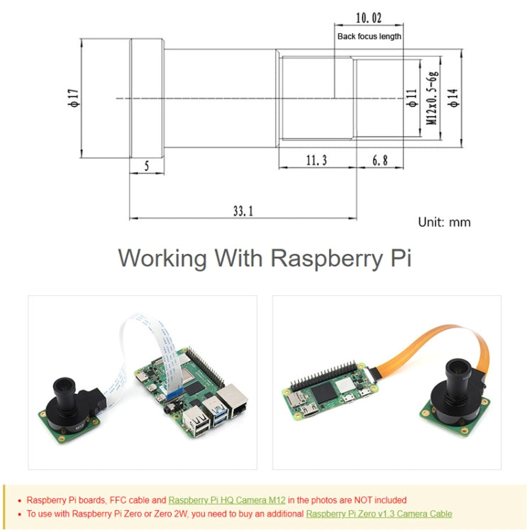 Waveshare WS0698012 For Raspberry Pi M12 High Resolution Lens, 12MP, 69.5 Degree FOV, 8mm Focal Length, 23968 - Consumer Electronics by Waveshare | Online Shopping UK | buy2fix