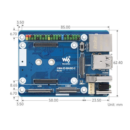 Waveshare CM4-IO-BASE-C For Raspberry Pi Compute Module 4 Mini Base Board, 23228 - Consumer Electronics by Waveshare | Online Shopping UK | buy2fix
