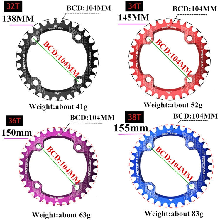 MOTSUV Narrow Wide Chainring MTB  Bicycle 104BCD Tooth Plate Parts(Yellow) - Outdoor & Sports by MOTSUV | Online Shopping UK | buy2fix