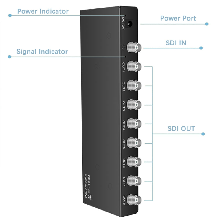 1 In 8 Out SD-SDI / HD-SDI / 3G-SDI Distribution Amplifier Video SDI Splitter(UK Plug) -  by buy2fix | Online Shopping UK | buy2fix