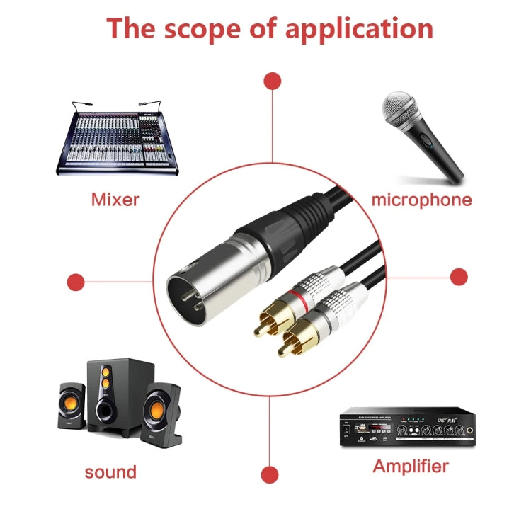 XLR Male To 2RCA Male Plug Stereo Audio Cable, Length:, Length:0.5m - Microphone Audio Cable & Connector by buy2fix | Online Shopping UK | buy2fix