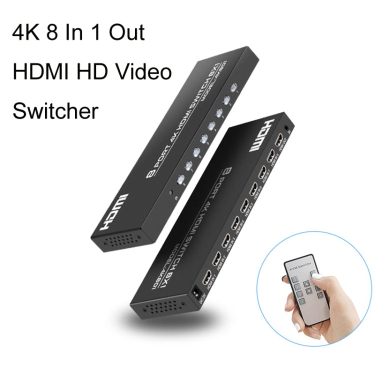 FJGEAR FJ-4K801 4K 8 In 1 Out HDMI HD Video Switcher, Plug Type:EU Plug(Black) - Switch by FJGEAR | Online Shopping UK | buy2fix