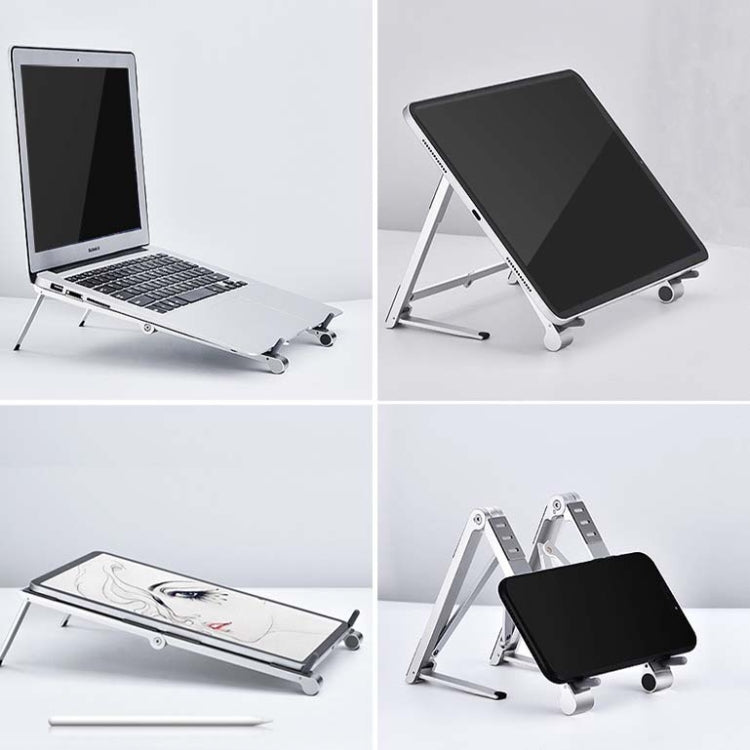 Metal Laptop Stand Computer Cooling Folding Mini Flat Raised Bracket(Gray) - Computer & Networking by buy2fix | Online Shopping UK | buy2fix