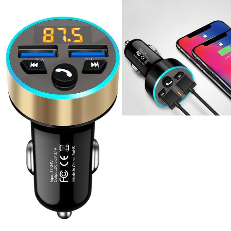 Halo Car MP3 Bluetooth Player Car Charger Car FM Transmitter 3.1A Car Charger(Tyrant Gold) - In Car by buy2fix | Online Shopping UK | buy2fix