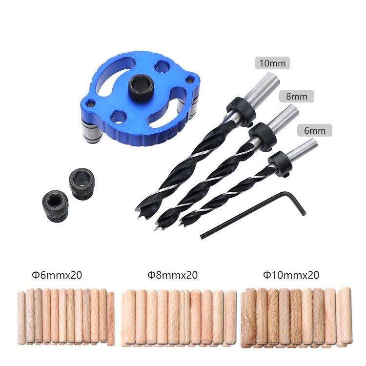 Woodworking Straight Hole Puncher Self-Centering Dowel Splicing Drilling Locator Woodworking Drilling Tool, Style: Blue+7 PCS Drill Bit+60 Wood Tip - Others by buy2fix | Online Shopping UK | buy2fix