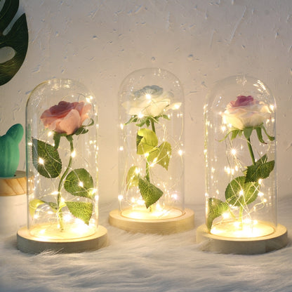 Simulation Roses Lights Glass Cover Decorations Crafts Valentines Day Gifts(Red) - LED Light by buy2fix | Online Shopping UK | buy2fix