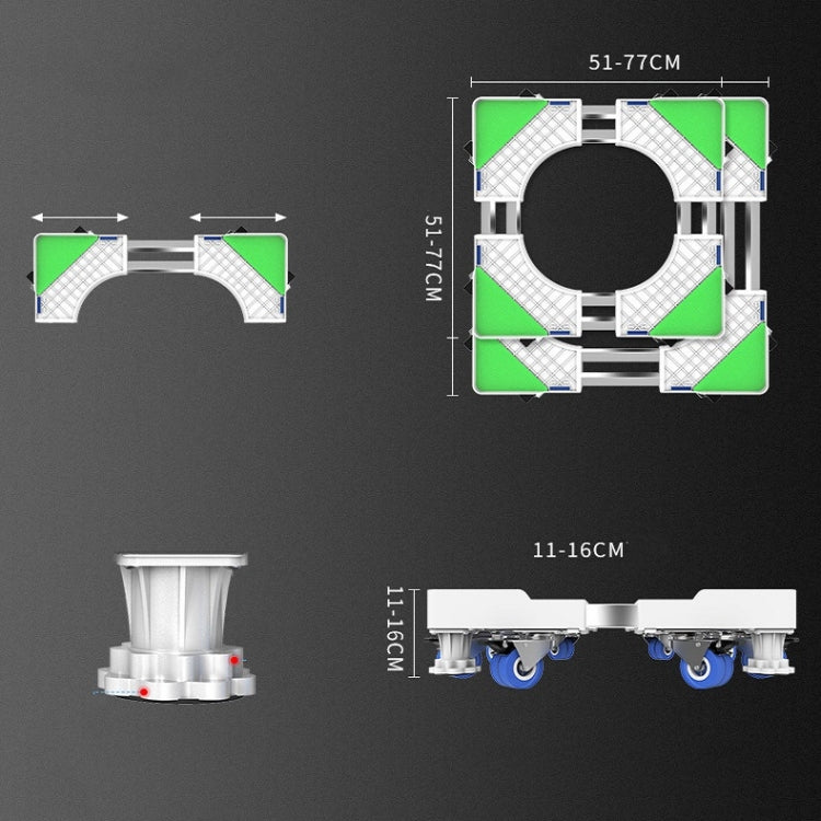 Single Tube 4 Wheels Adjustable Stainless Steel Refrigerator Bracket Washing Machine Base Bracket - Home & Garden by buy2fix | Online Shopping UK | buy2fix