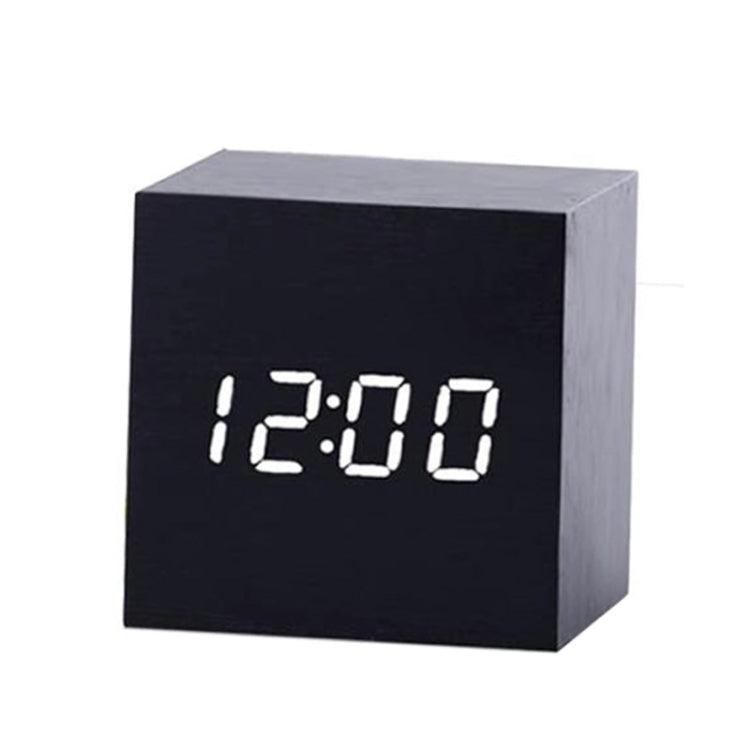 Multicolor Sounds Control Wooden Clock Modern Digital LED Desk Alarm Clock Thermometer Timer Black White - Home & Garden by buy2fix | Online Shopping UK | buy2fix