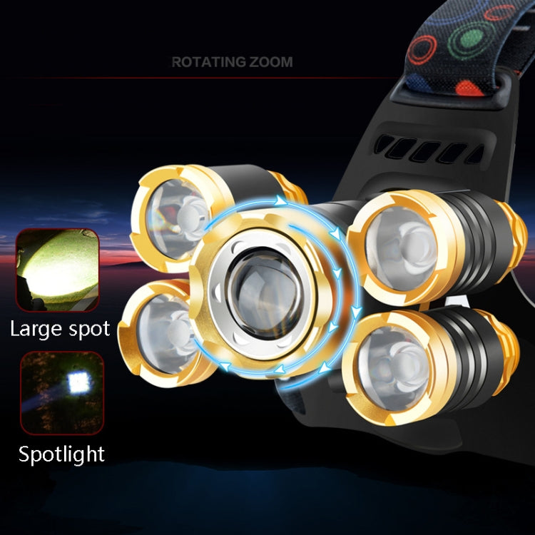 Rechargeable Waterproof Outdoor Headlight Zoom Sensor Light, Colour: Golden Non-sensing (2 Batteries 1 Charger) - Headlamp by buy2fix | Online Shopping UK | buy2fix