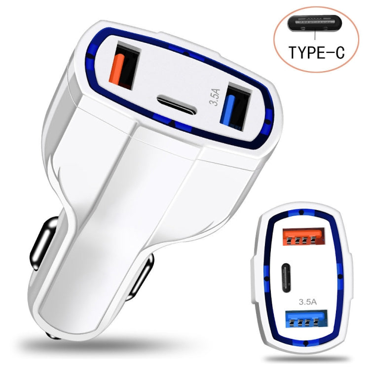 2 PCS QC3.0 Fast Charge Car Charger 3.5A Dual USB With Type-C Interface Output Car Charger(White) - In Car by buy2fix | Online Shopping UK | buy2fix