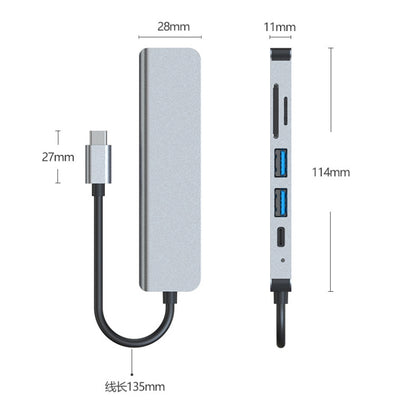 AD-033 6 In 1 USB-C / Type-C To 4K HDMI + SD / TF Card Slot + PD USB-C / Type-C Charging + 2 USB 3.0 Ports Multifunctional HUB Docking Station - Computer & Networking by buy2fix | Online Shopping UK | buy2fix