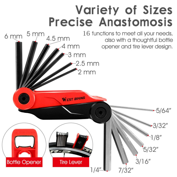 West Biking 16 In 1 Bicycle Repair Tool Multi-Function Wrench Hex Tool Riding Equipment(Black Red) - Outdoor & Sports by West Biking | Online Shopping UK | buy2fix