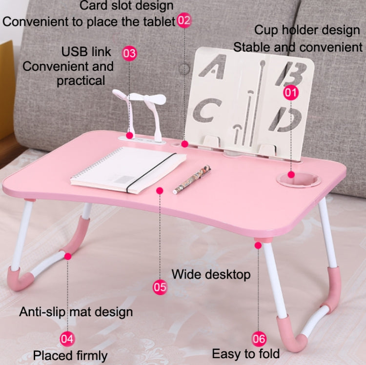 USB Folding Computer Desk With Fan & Lamp, Size: 60x40x28cm(Teenage Pink) - Computer & Networking by buy2fix | Online Shopping UK | buy2fix