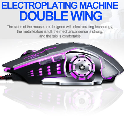 T-WOLF V6 USB Interface 6-Buttons 3200 DPI Wired Mouse Gaming Mechanical Macro Programming 7-Color Luminous Gaming Mouse, Cable Length: 1.5m(Macro Definition Silent Version Black Silver) - Wired Mice by T-WOLF | Online Shopping UK | buy2fix