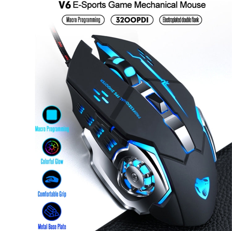 T-WOLF V6 USB Interface 6-Buttons 3200 DPI Wired Mouse Gaming Mechanical Macro Programming 7-Color Luminous Gaming Mouse, Cable Length: 1.5m(Macro Definition Audio Version Star Color) - Wired Mice by T-WOLF | Online Shopping UK | buy2fix