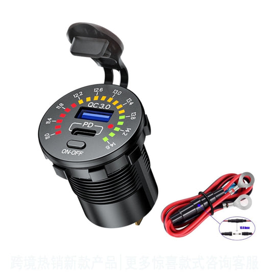 Car Motorcycle Ship Modified With Colorful Screen Display USB Dual QC3.0 Fast Charge Car Charger, Model: P20-C With 60cm Line - In Car by buy2fix | Online Shopping UK | buy2fix