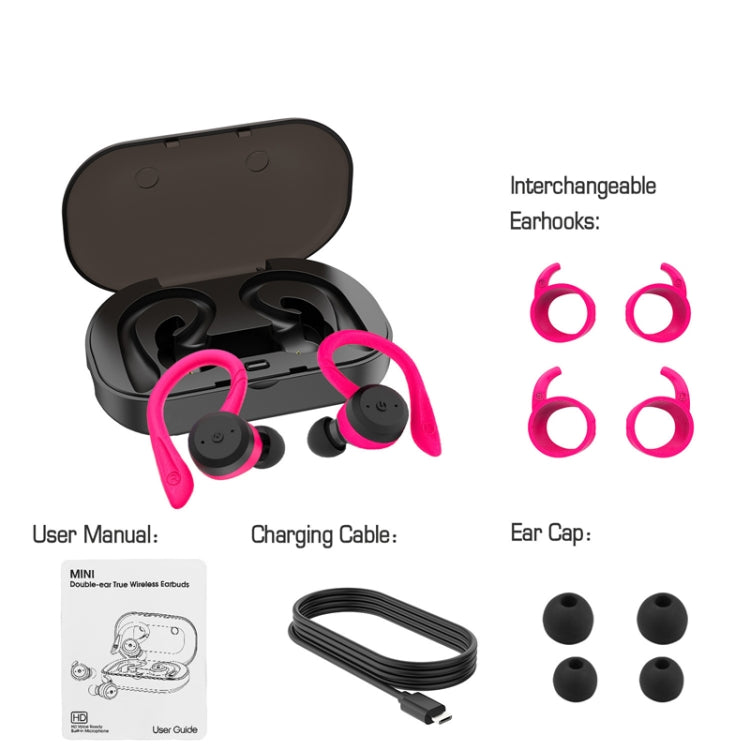 BE1032 Ear-mounted Waterproof Sports TWS Wireless Bluetooth Earphone(Rose Red) - TWS Earphone by buy2fix | Online Shopping UK | buy2fix