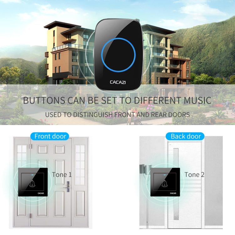 CACAZI H10 1 For 2 Home Wireless Music Doorbell without Battery, Plug:EU Plug(Black) - Security by CACAZI | Online Shopping UK | buy2fix