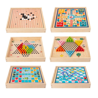 Children Wooden Multifunctional Parent-Child Interactive Puzzle Board Toy, Set Specification: 6 In 1 Chess - Table Games by buy2fix | Online Shopping UK | buy2fix