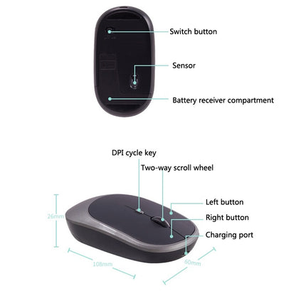 M030 4 Keys 1600DPI Laptop Office Mute Mouse, Style: Double Mode (Black) - Wireless Mice by buy2fix | Online Shopping UK | buy2fix