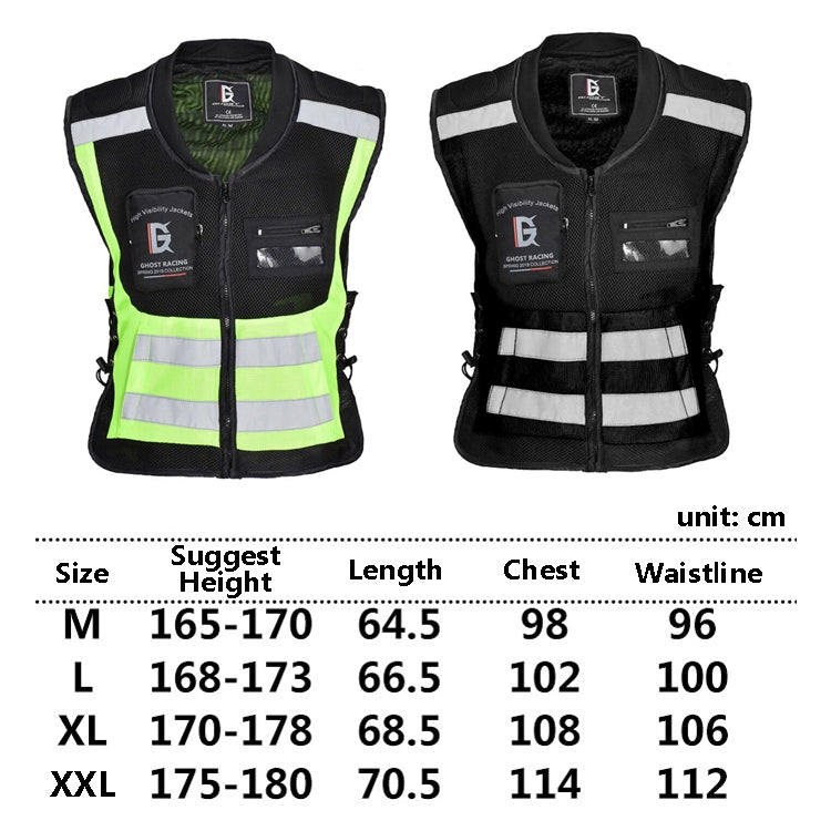 GHOST RACING GR-Y06 Motorcycle Riding Vest Safety Reflective Vest, Size: XXL(Black) - In Car by GHOST RACING | Online Shopping UK | buy2fix