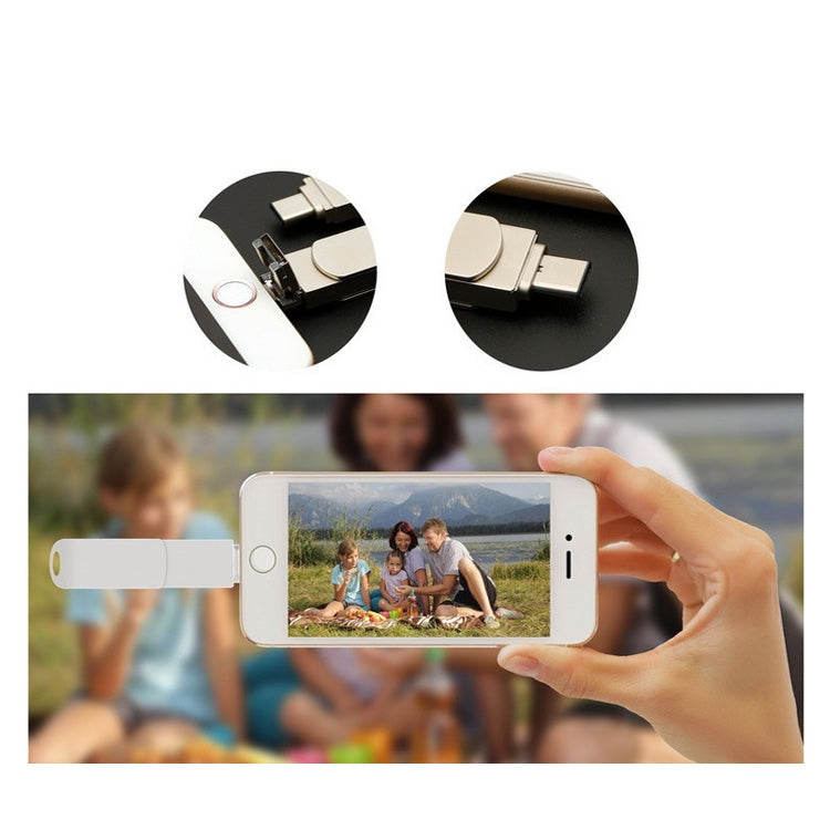 16GB USB 3.0 + 8 Pin + USB-C / Type-C 3 in 1 Phone Computer Rotatable Metal U-Disk - USB Flash Drives by buy2fix | Online Shopping UK | buy2fix