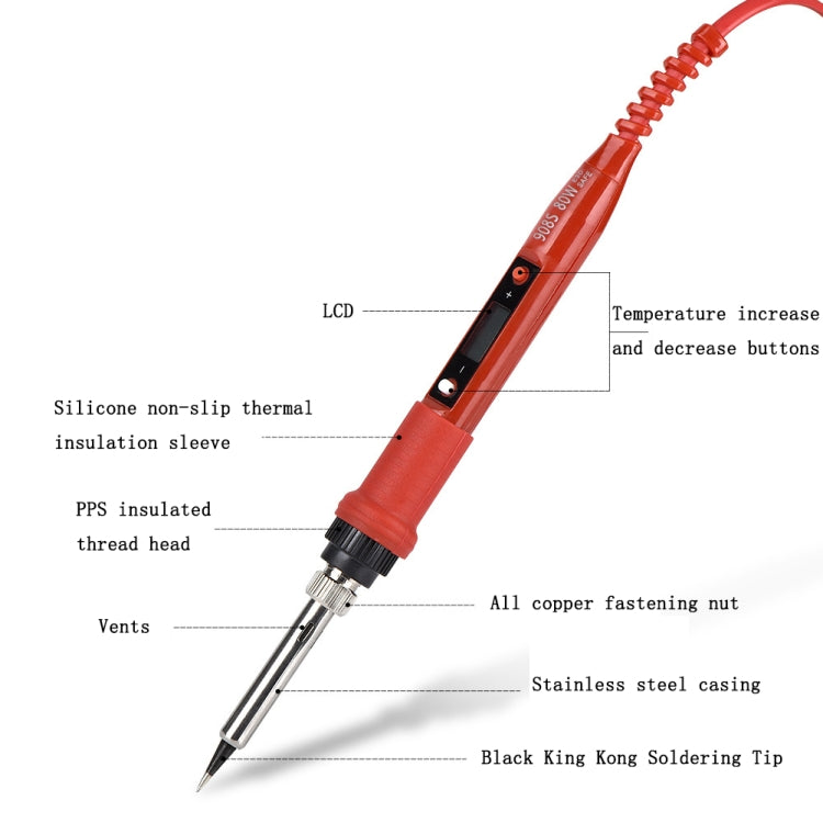 Metallic LCD Temperature Regulating Soldering Iron And Soldering Iron Tip Set Electric Soldering Iron Welding Tool(110V US Plug Silver Head Red) - Home & Garden by buy2fix | Online Shopping UK | buy2fix