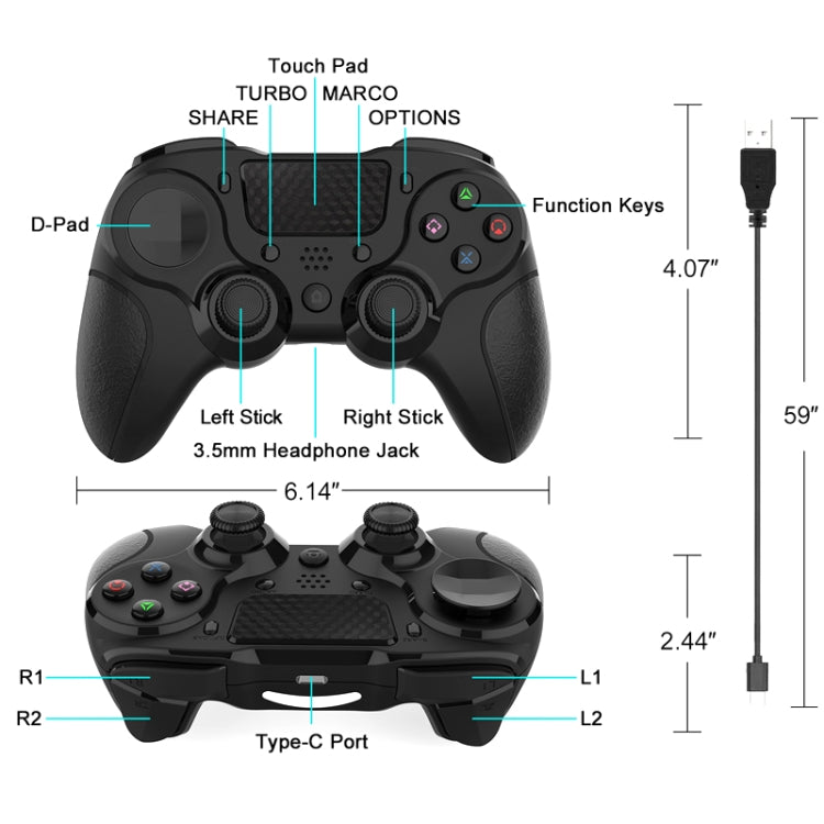 MB-P913 PC Six-Axis Somatosensory Back Key Programming Dual Vibration Bluetooth Gamepad For PS4 Pro(Black White) - Gamepads by buy2fix | Online Shopping UK | buy2fix