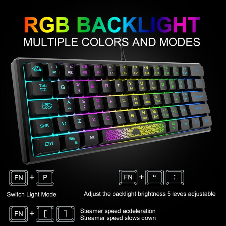 ZIYOU LANG K61 62 Keys RGB Lighting Mini Gaming Wired Keyboard, Cable Length:1.5m(White) - Wired Keyboard by ZIYOU LANG | Online Shopping UK | buy2fix