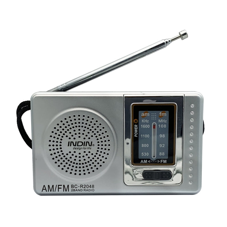 INDIN BC-R2048 AM FM Radio Telescopic Antenna Multifunction Mini Pocket Radio(Silver Gray) - Consumer Electronics by INDIN | Online Shopping UK | buy2fix