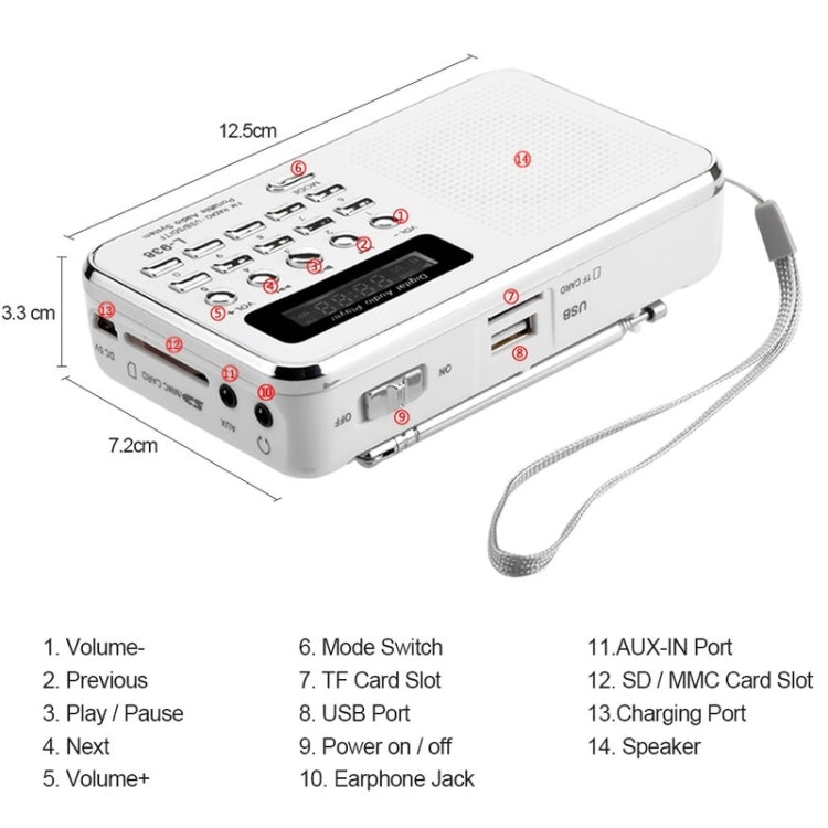 L-938  MP3 Audio Player FM Radio Support  SD MMC Card AUX-IN Earphone-out(White) - Consumer Electronics by buy2fix | Online Shopping UK | buy2fix