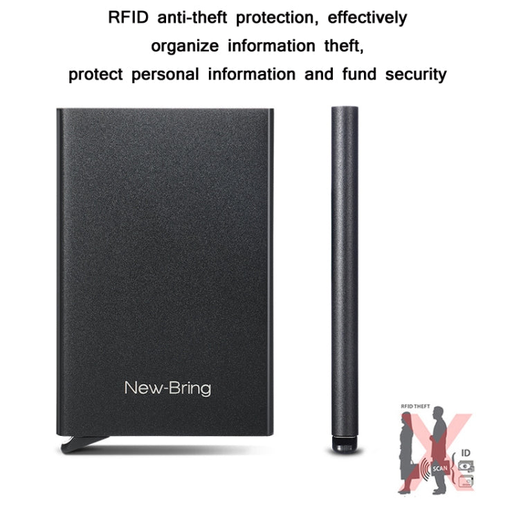 NEWBRING Metal Wallet Automatic Pop-up Anti-degaussing Card Holder, Colour: Gray With Back Stickers - Antimagnetic RFID Package by NEWBRING | Online Shopping UK | buy2fix