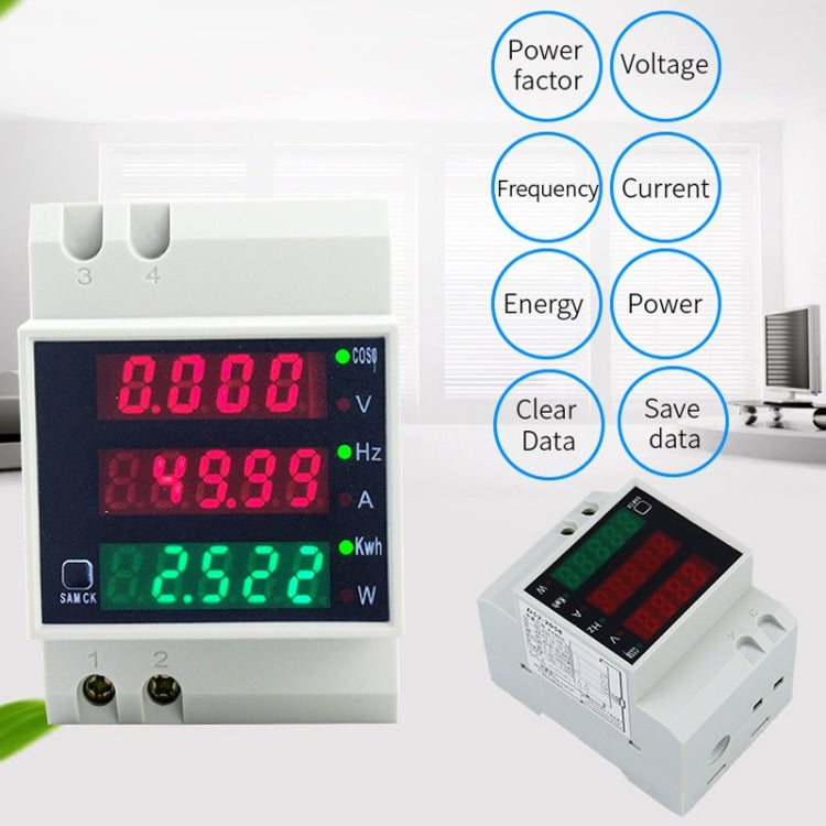 D52-2058 Wattmeter Din rail Volt Current Meter, Specification: AC200-450V Built-in CT - Consumer Electronics by buy2fix | Online Shopping UK | buy2fix